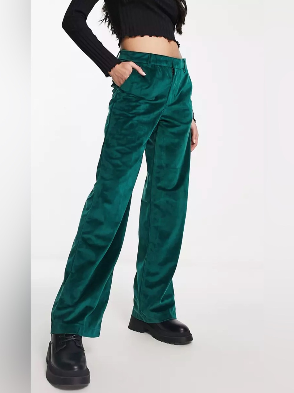 Levi's Baggy Velvet Trousers Lush Dark Green pleated detail size 27 & 31” inseam